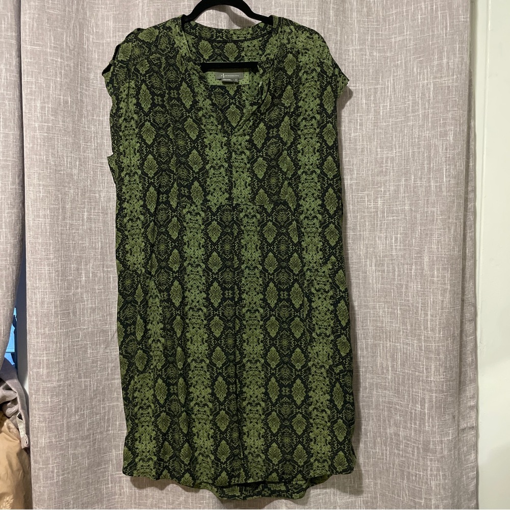 Anthropologie Green and Black Snake Print Dress, M